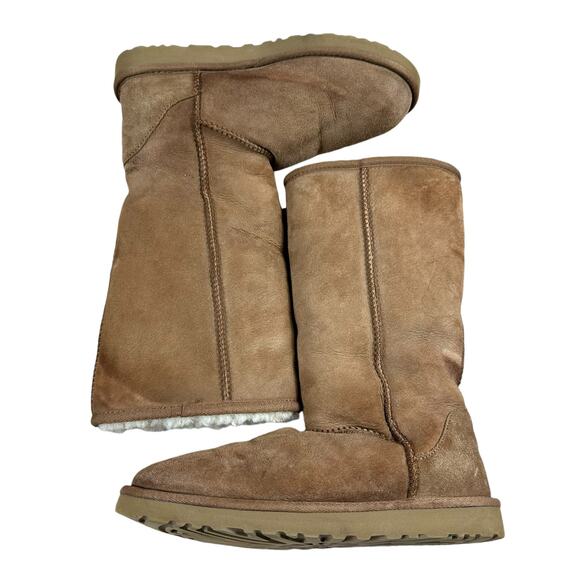 UGG Classic Brown Leather Tall Boots 5815 Women's Size 8 FLAWED - Picture 1 of 12